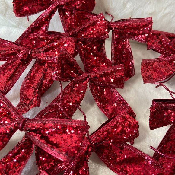 Set of 17 Red glitter holiday Christmas reusable Bows - Picture 3 of 8